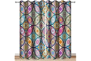 MissHope Boho Bohemian Floral Blackout Curtains Colorful Flowers Decor Darkening Window Treatments for Women Girls Home Bedroom Living Room Grommet Window Drapes 2 Panels, 52x84 Inch