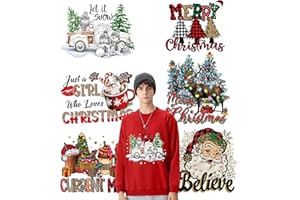 MMNHJHUT 6 Sheets Christmas Iron on Transfer Stickers Xmas Heat Transfer Vinyl Patches Santa Claus Christmas Tree Snowman Reindeer Design Iron on Decals for Clothes Pillow Hoodie DIY Crafts Supplies