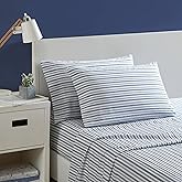 Nautica - King Size Sheets, Cotton Percale Preppy Bedding Set, Crisp & Cool, Lightweight & Breathable (Coleridge Stripe Blue, King)