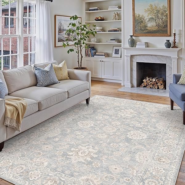 WONDRG 8X10 GREY BROWN WASHABLE AREA RUG FOR LIVING ROOM BEDROOM NEUTRAL FLORAL SOFT NON SLIP RUG LOW PILE DISTRESSED CARPET FOR DINING ROOM NURSERY OFFICE INDOOR