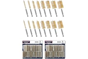 KWALITISTAR [8-Size_2 Sets] Bore Brush Set, Brass / Copper Wire Brush for Power Drill, Drill Brush Set, Metal Brush, Cleaning Brush, 1(1/8), 1.0, 7/8, 3/4, 5/8, 1/2, 3/8, 1/4-inch Diameter, w/ 1/4-in Hex Shank