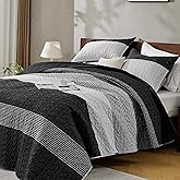 Andency King Size Quilt Set Black and White, 3 Pieces Grey Ultra Soft Lightweight Bedspreads & Coverlets Set, Patchwork Striped Quilted Bedding Sets for All Seasons (1 Quilt, 2 Pillow Shams)