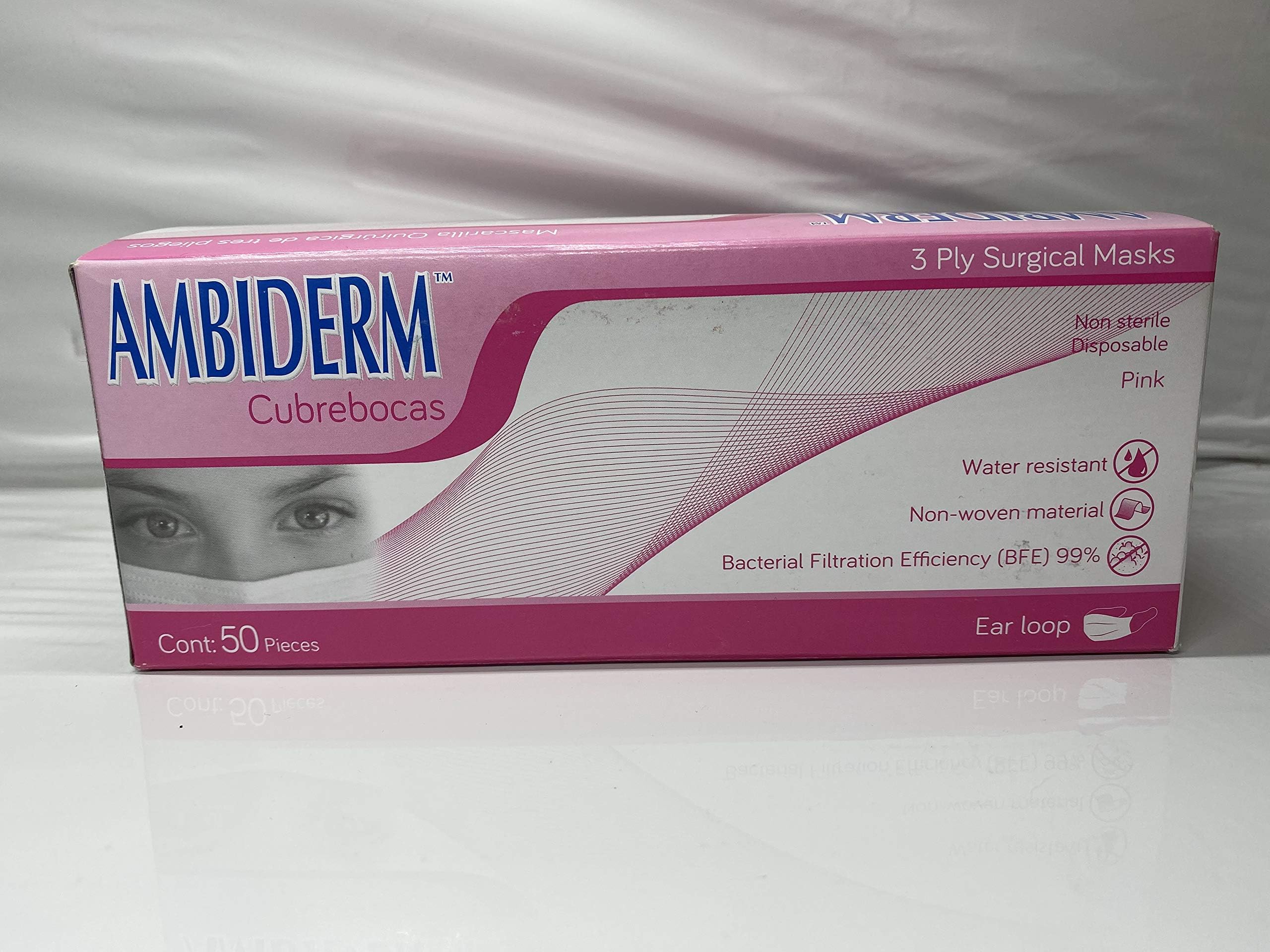 Disposable Face Mask Medical Surgical Flu Virus Earloop Facemasks 3ply (Pink)
