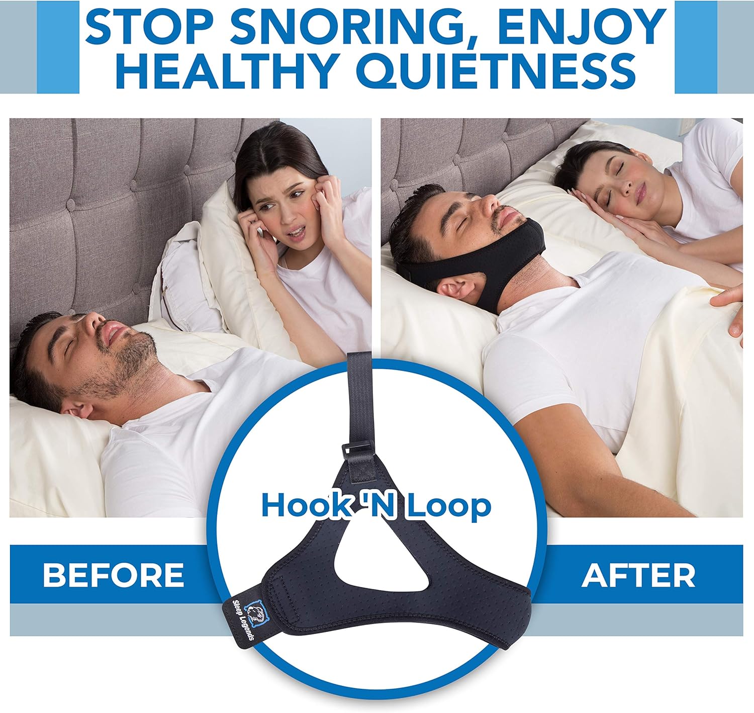 Sleep Legends Premium Anti Snoring Chin Strap w/ New Adjustable Hook ’N Loop Strap for Cpap Users - [2020 Release] - Snore Reduction Device - Snore Stopper Solution Men, Women: Health & Personal Care