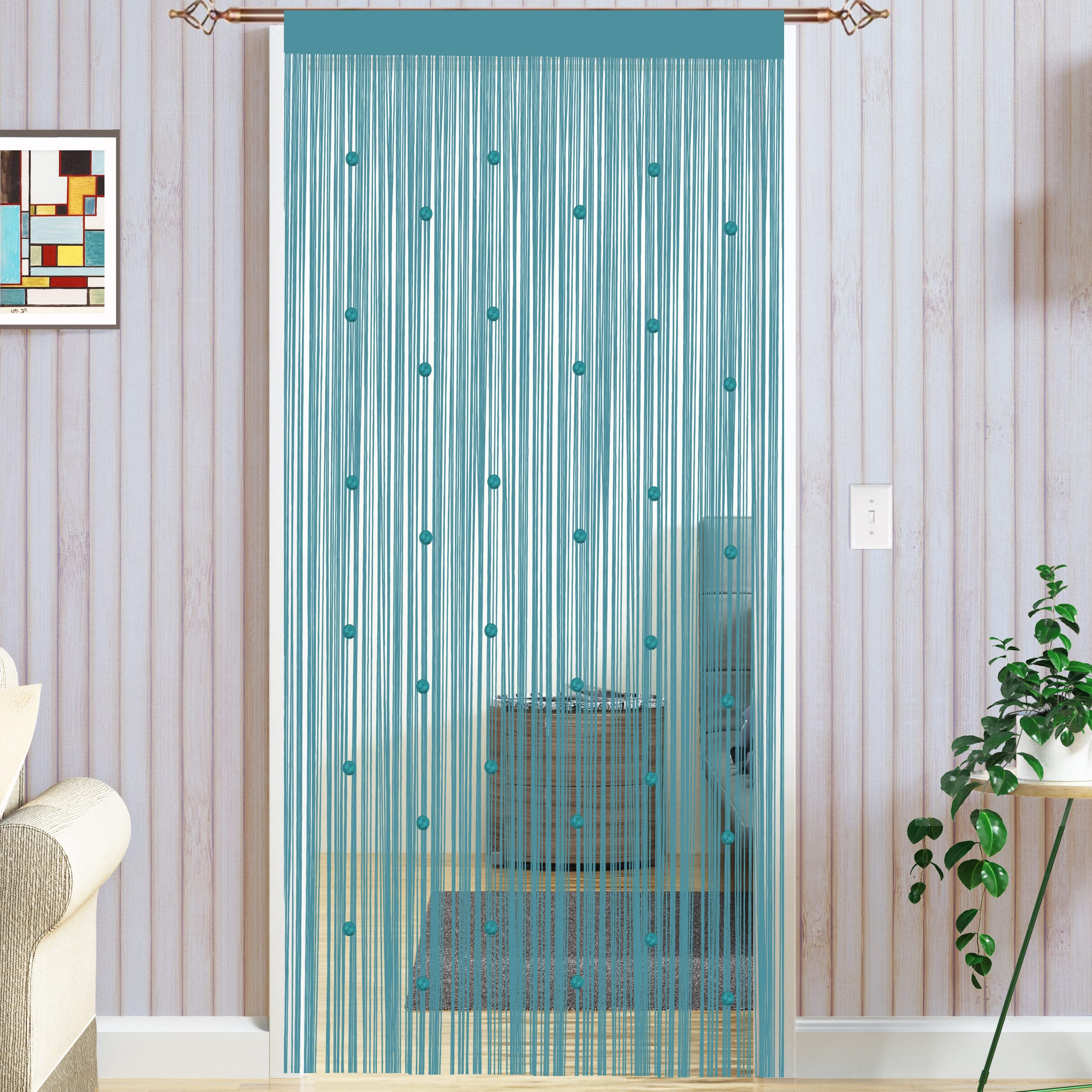 Taiyuhomes Bead String Curtains Door Fly Screen Curtain Beaded Curtain For Doorways Window Decorations Room Divider Single Door Curtains Beads (Blue, 90x200cm) — image 1
