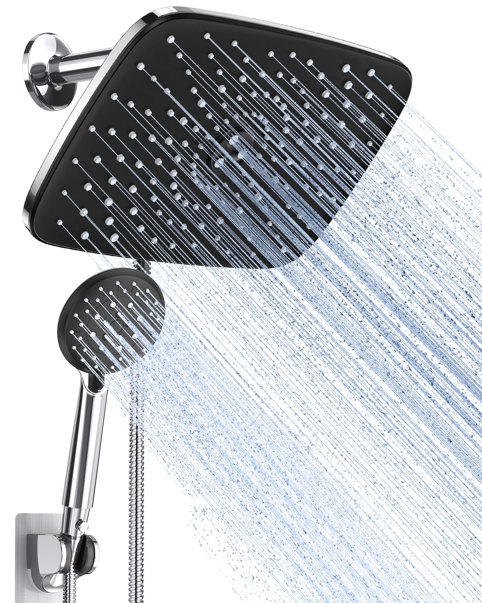Photo 1 of Veken 11.8 Inch Rectangle Rain Shower Head - Shower Heads with 6 Modes Handheld Spray Combo - Wide Rainfall shower with 70" Hose - 1.8gpm Dual Showerhead with Anti-Clog Nozzles - Chrome