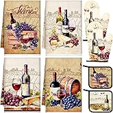 Bencailor 8 Pcs Kitchen Towel Pot Holders and Oven Mitts Set Kitchen Decoration 4 Dish Towels 2 Retro Oven Mitts 2 Potholders for Housewarming Gift Cooking Baking Grilling(Red Wine,Vintage Color)