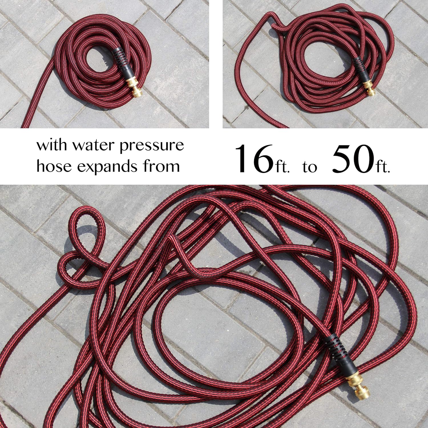 Pure Expandable Garden Hose 50 FT with Spray Nozzle Best Expanding Retractable Water Pipe for Garden Lawn Zero Kink Red Line : Garden & Outdoor