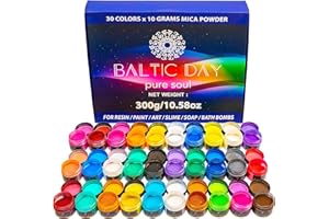 BALTIC DAY Mica Powder, 30 Colors - Mica Powder for Epoxy Resin 10g/Bottle - Epoxy Resin Color Pigment Powder - Pigments for Soap Making, Candle, Slime, Lip Gloss, Nails, Painting, Bath Bombs