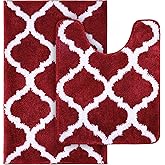 OLANLY Bathroom Rugs Set 2 Piece, Microfiber Bath Shower Mat and U-Shaped Toilet Rug, Machine Wash Dry, Non-Slip Absorbent Shaggy Bath Mats for Tub, Shower and Bathroom (24"x16"+24"x20", Burgundy)