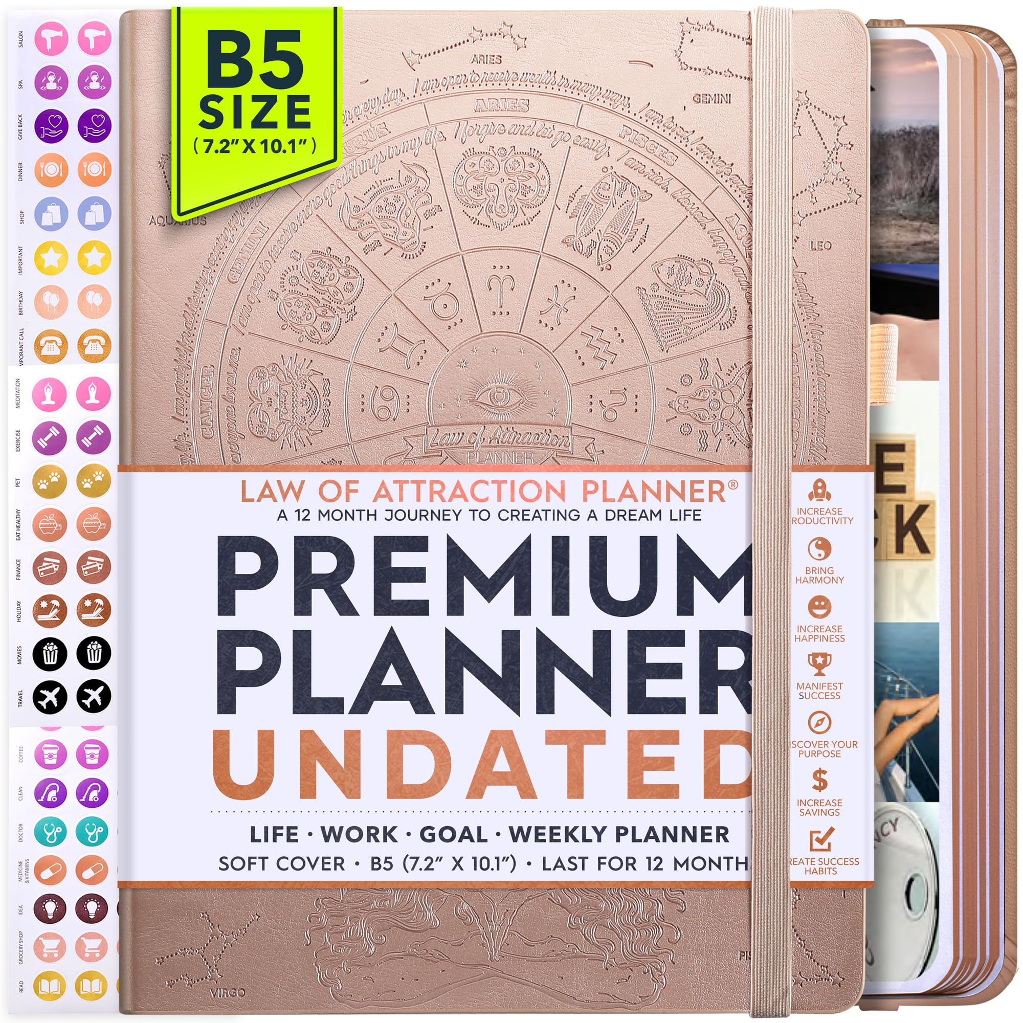 Freedom Mastery - Weekly & Monthly Planner | Gratitude Journal for Woman & Men | Personal Organiser for Productivity & Mental Health | Include Stickers & Foldable Vision Board – B5 (7.2" x 10.1")