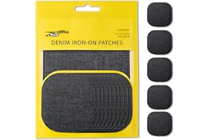 ZEFFFKA Denim Iron-on Jean Patches Inside & Outside Strongest Glue 100% Cotton Black Color Repair Decorating Kit 10 Pieces Si