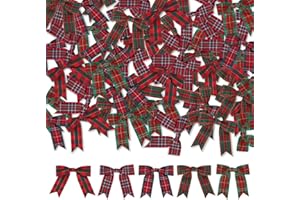 Meseey 50 Pcs Christmas Gingham Ribbon Bows with Twist Tie Red and Green Buffalo Check Premade Bows for Gift Wrapping Basket Wedding Baby Shower Brithday Party (2.5", Christmas)