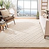 SAFAVIEH Kenya Collection Area Rug - 10' x 14', Ivory, Hand-Knotted Moroccan Boho Trellis Rustic Wool, Ideal for High Traffic