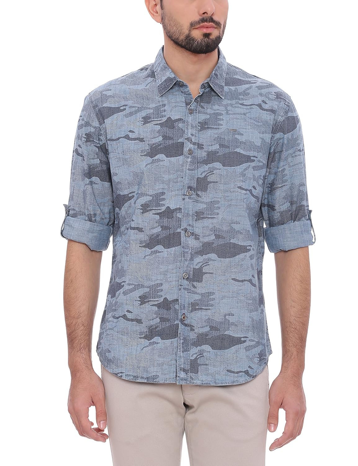 Buy BASICS Slim Fit Dusty Blue Indigo Shirt at Amazon.in