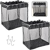 2 Packs Large Mesh Slatwall Baskets, 16x16x12 Inch Slat Wall Mesh Baskets with 4 Hooks, 13.3 Gallon Mounted Hanging Slatwall Baskets with Zipper for Shop Garage Gym Display Storage Panel Accessories