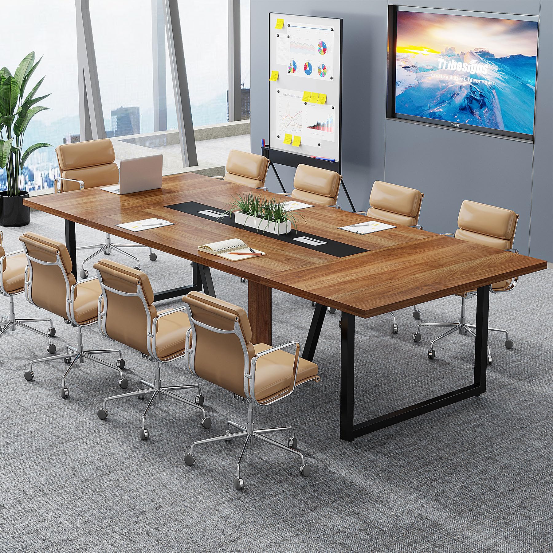 Photo 1 of **Missing an entire portion---PARTIAL SET---**Tribesigns 8FT Conference Table, 94.49 L x 47.24 W x 29.53 H Inches Large Meeting Podcast Table for 10 People, Business Style Wooden Training Table with Strong Metal Frame for Office Conference