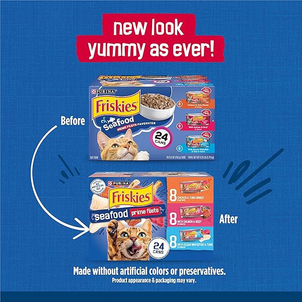 PURINA FRISKIES GRAVY WET CAT FOOD VARIETY PACK SEAFOOD PRIME FILETS FAVORITES – (PACK OF 24) 5.5 OZ. CANS