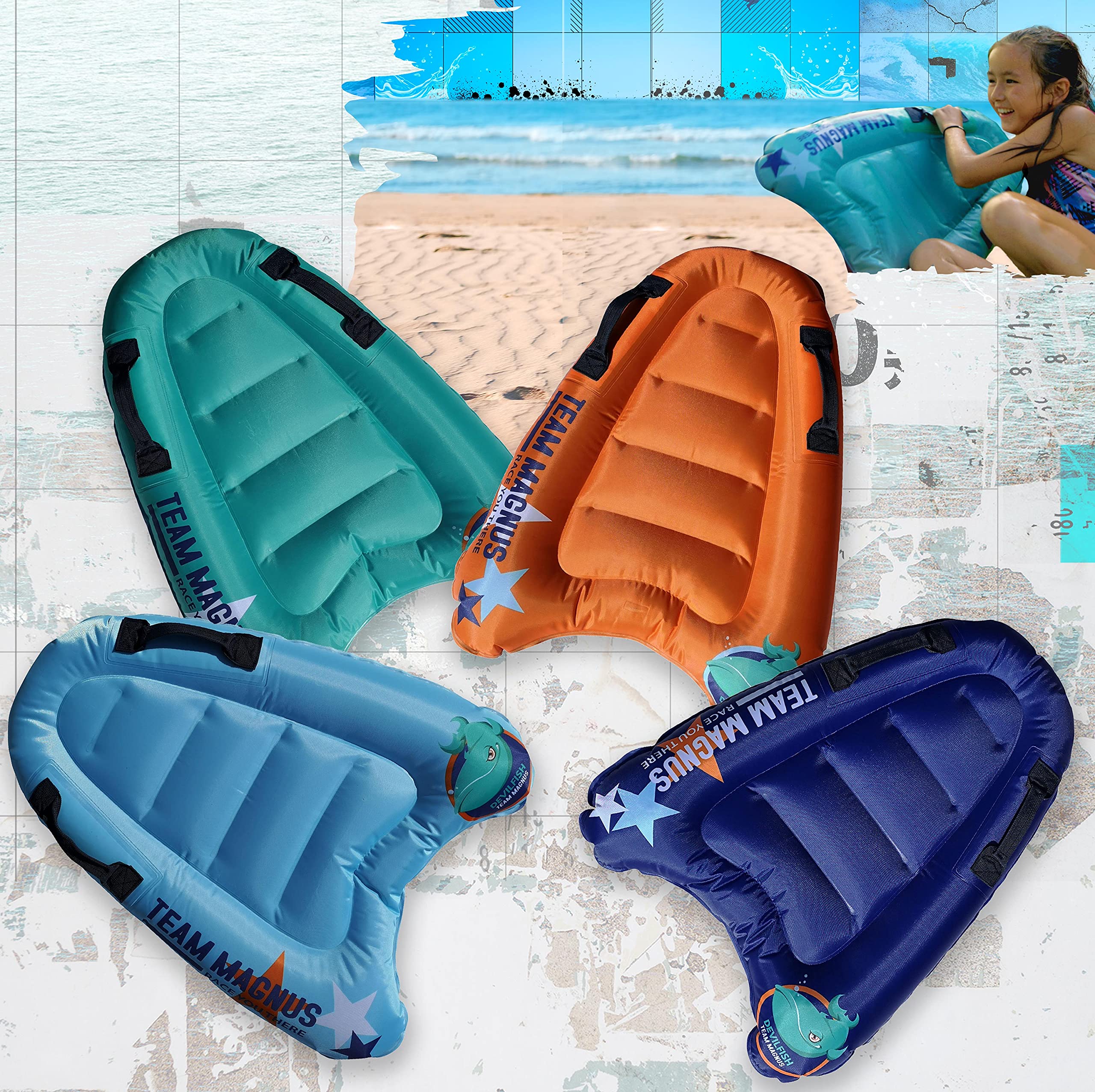 Team Magnus Devilfish bodyboard race pack - set of 4 for slip and slide, pool and beach use