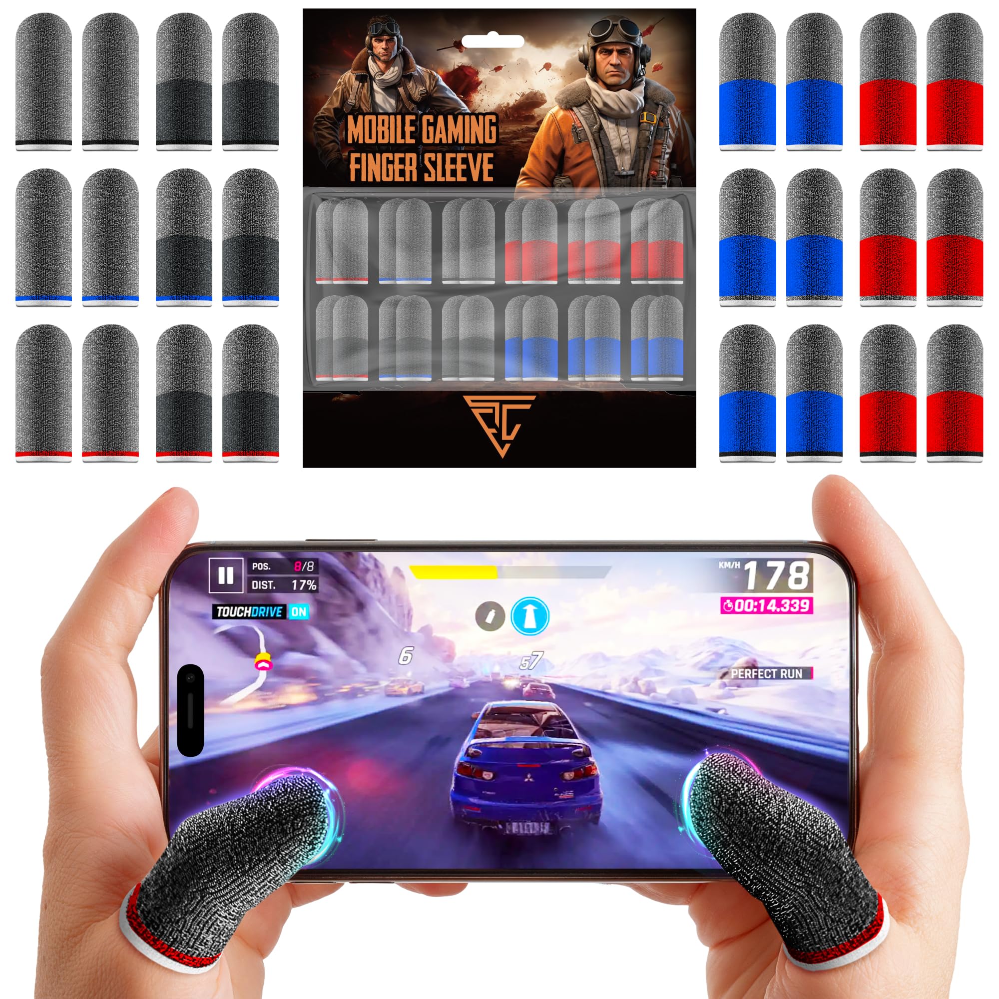 Empire Finger Sleeves for Gaming - Pack of 24 Anti Sweat, Anti Dryness, Breathable & Sensitive Finger Gloves - Silver Fibber Thumb Sleeves Gaming Mobile (Multi-Colour)