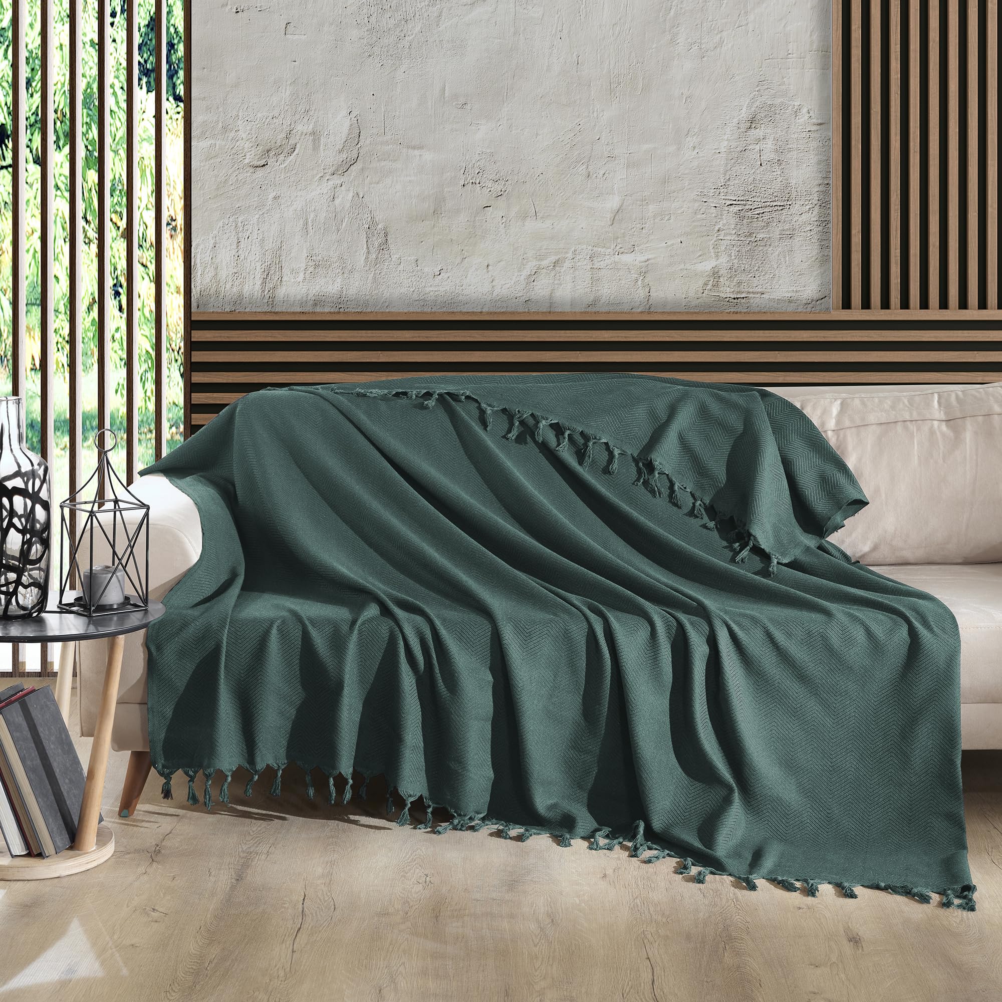 Milam London Cotton Large Throw For Sofas | Beds | Settees | Bed Throw Double Size | Sofa Throws Large 2 Seater | Cotton Blanket | 200 x 230 cm Green