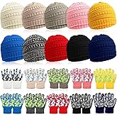 JaGely 20/12 Pcs Kids Beanies Hats Gloves for 5-12 Years Winter Warm Gloves Beanie Hat Stretchy for Boys Girls Homeless Gift
