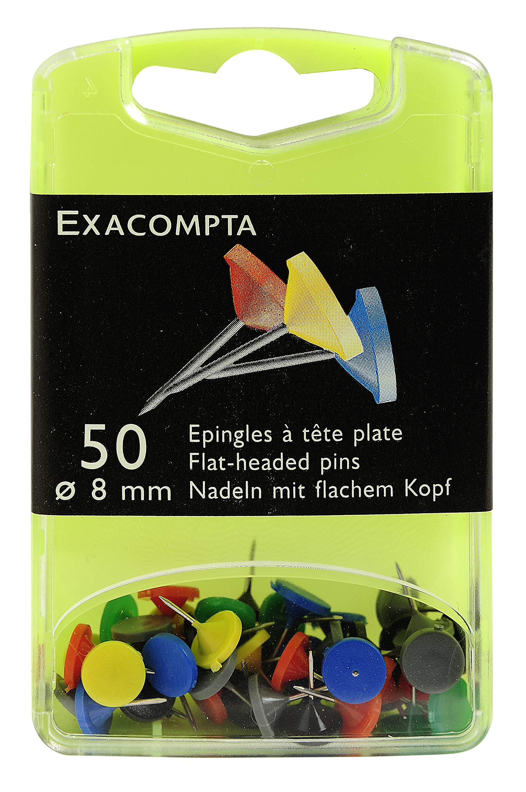 Exacompta - Ref 14872E - Flat-Headed Pins (Pack of 25) - 8mm Width x 8mm Height in Size - Suitable for Pinboards or Corkboards in Offices, Homes & Businesses - Assorted Colours — image 1