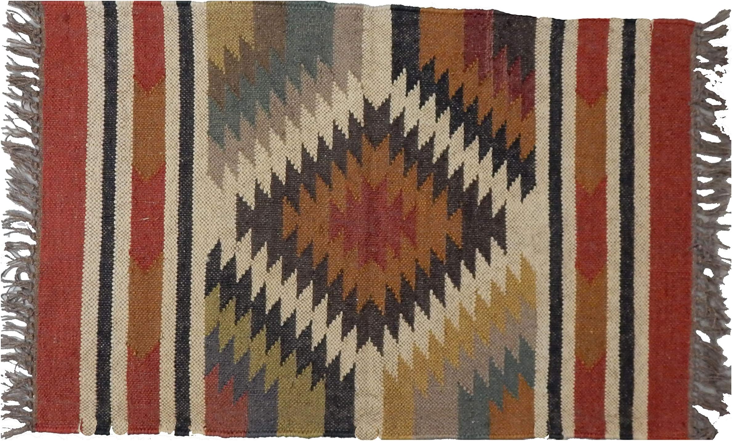 Indian 2x3 ft Handwoven Reversible Jute Carpet Indoor Outdoor Decor Kilim Floor Rug Runner Throw Wool Jute Kelim Handmade Yoga Mat Dhurrie Jute Wool Kilim Runner Home Decorative Rug