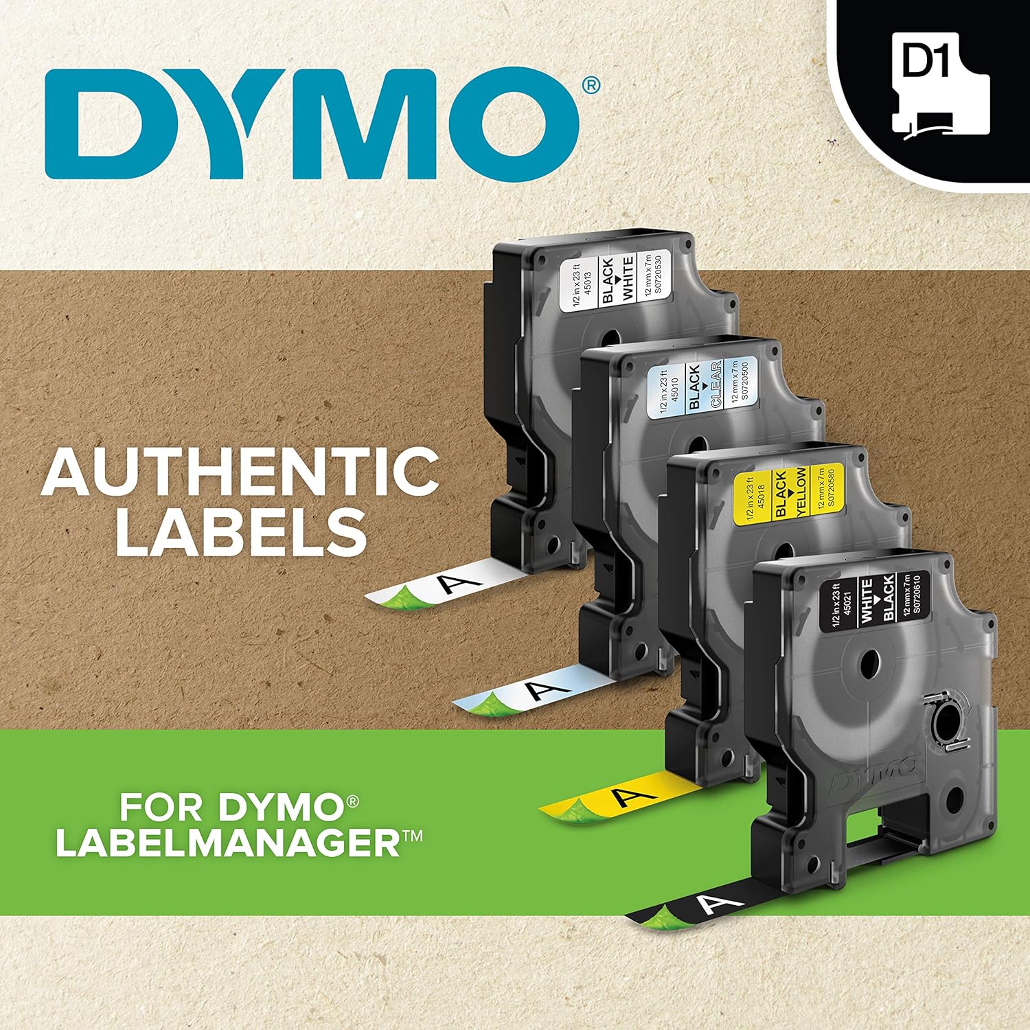 DYMO Standard D1 53713 Labeling Tape (Black Print on White Tape, 1'' W x 23' L, 1 Cartridge): Office Products