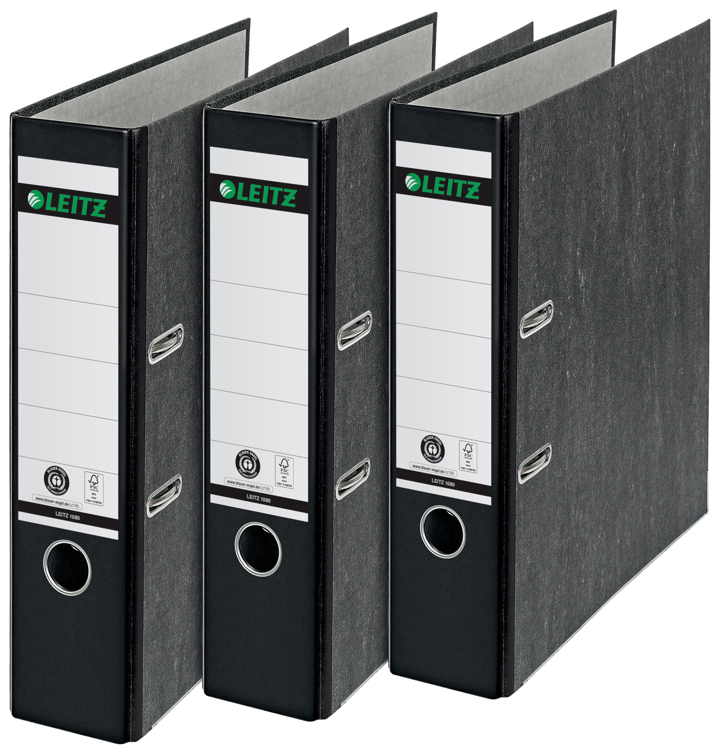 Leitz 180° A4 Board Lever Arch File 80mm Black - Pack of 3