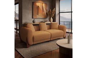 Morden Fort Boucle Sofa, Modern Upholstered Cloud Couch Durable Comfy Boucle Pet-Friendly Sofa Deep Seat with Wooden Leg & Pillow Sofas 3 Seater Couches for Living Room Bedroom Apartment Toffee Orange