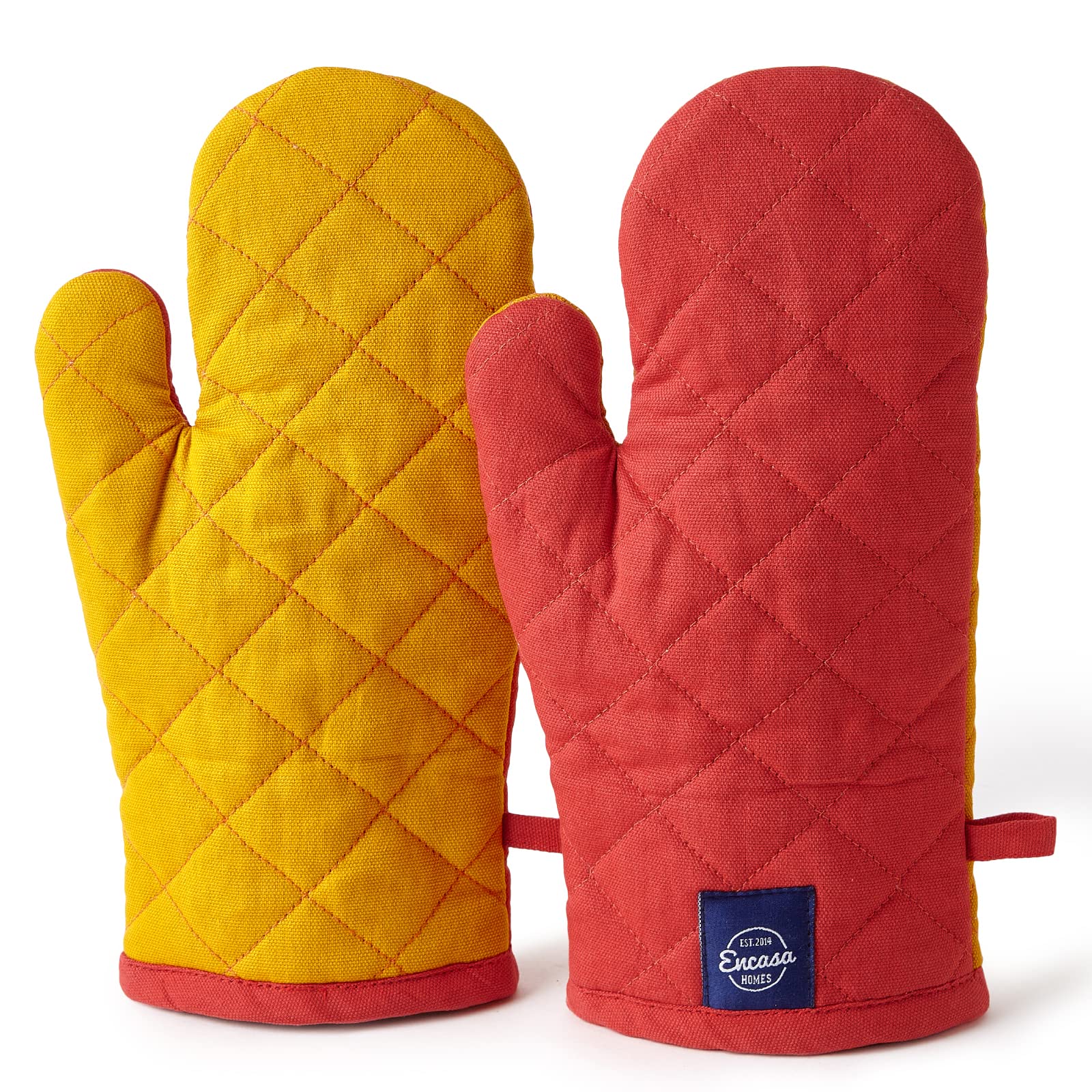 Encasa XO Heat Resistant Cotton Oven Gloves Mitts (2 Pc Set) - Quilted & Safe 17x29 cm - For Kitchen, Cooking & Baking, Grilling, Handling Hot Pots & Pans - Mango