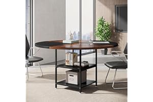 Tribesigns 47-Inch Round Conference Table for 4-6 People, Wood Meeting Room Table with Storage Shelf and Metal Legs, Modern Office Training Desk for Conference Room Seminar Room (Black Brown)