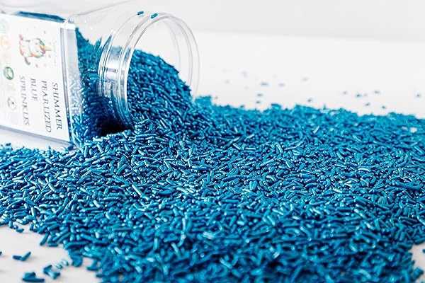 SHIMMER PEARLIZED BLUE SPRINKLES-DAIRY FREE,GLUTEN FREE,EGG FREE,VEGAN,SOY FREE,NUTS FREE,KOSHER,LARGE,BULK CANDY,CUPCAKE,COOKIES AND CAKE TOPPER,JIMMIES,