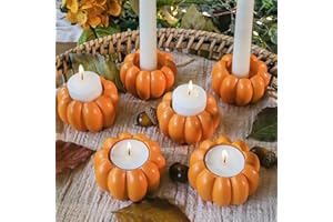 Kate Aspen 2-in-1 Pumpkin Candle Holder Set - Orange Fall Taper, Tealight & Votive Candle Holders - Pumpkin Table Centerpiece, Fall Candle Decor, Halloween Candlestick Holder (Set of 6)