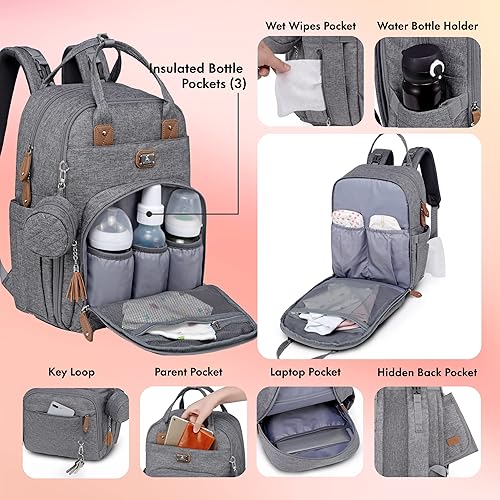Dikaslon Diaper Bag Backpack with Portable Changing Pad, Pacifier