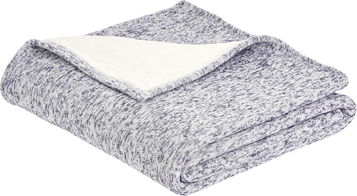 AmazonBasics Reversible Heather Knitted & Sherpa Throw Blanket - 50 x 60 Inch, Blue
