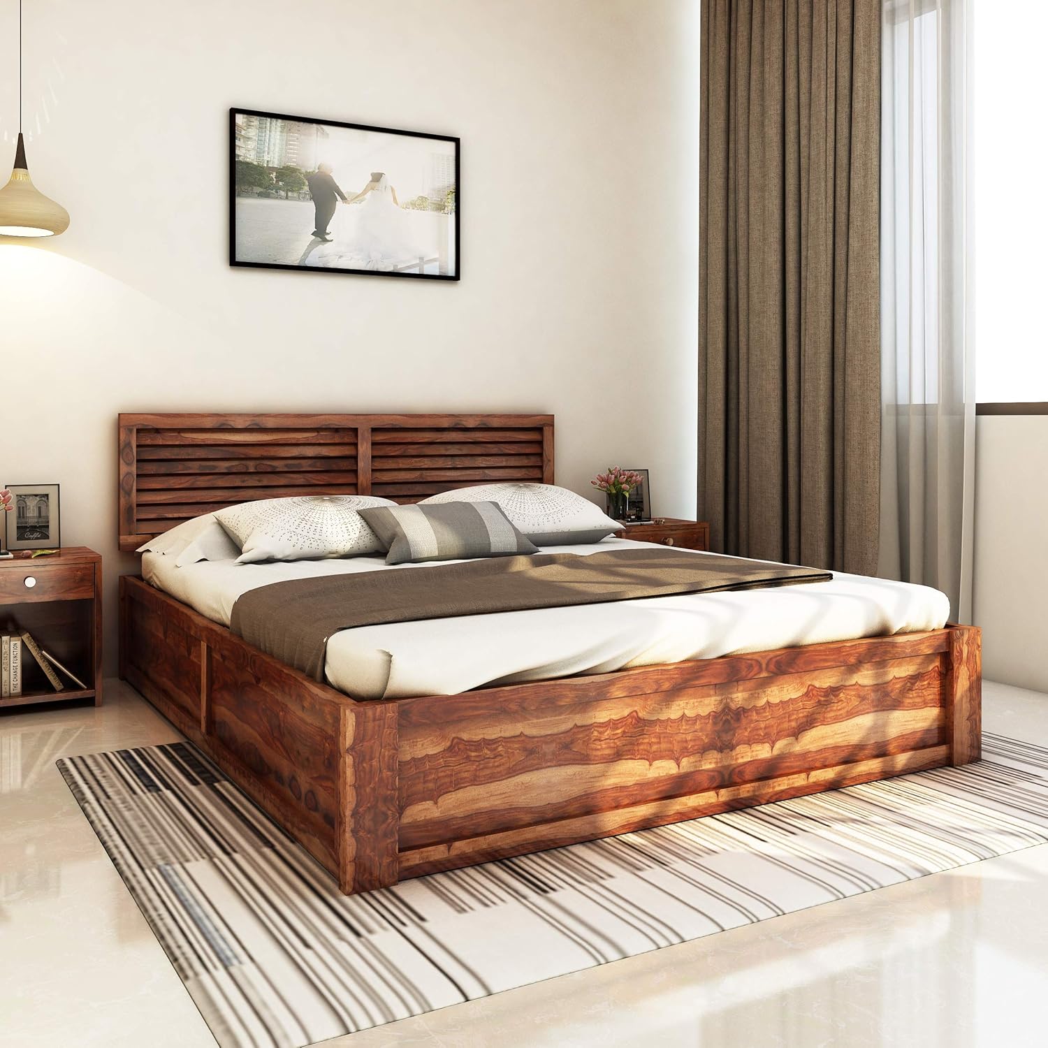 wooden cot with storage