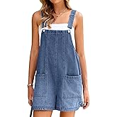 Glamaker Womens Denim Overalls Romper Casual Loose Fit Jean Rompers Adjustable Straps Overall Shorts Summer Outfits