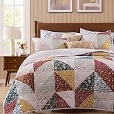 BLOOMHAVEN Quilt Set Queen Size, Patchwork Burnt Orange Floral Quilt Sets, Reversible Bedspread Lightweight and Breathable for All Seasons, Soft Quilted Bedspread with 2 Pillow Shams