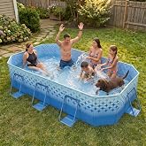 101" Foldable Pool for Kids &amp; Adults,Indigo | Non-Inflatable, Metal Frame, Thick PVC Collapsible, Swimming Pool for Kids Family Dogs,Outdoor Summer