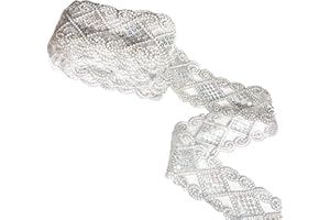 Gnognauq 10 Yard Lace Fabric Ribbon Silver Sequins Lace Mesh Trim Lace Ribbon for DIY Handcraft Sewing Curtain Bridal Wedding Decorations