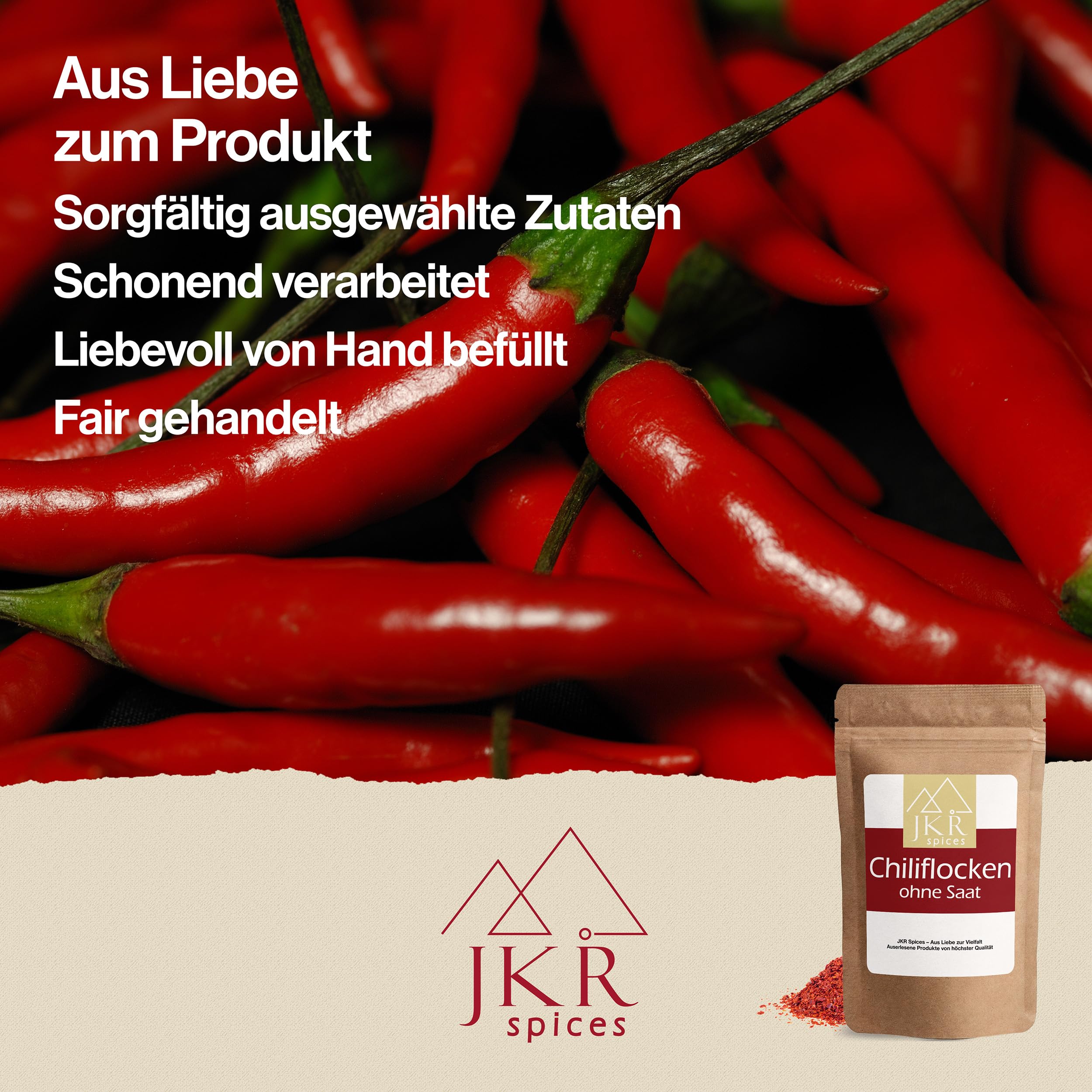 JKR Spices Chiliflocken ohne Saat 200g | Chili Flocken ohne Kerne | Chili Flakes im wiederverschließbaren CO² neutralem Beutel | Chili geschrotet mild | Chilli Flocken 5