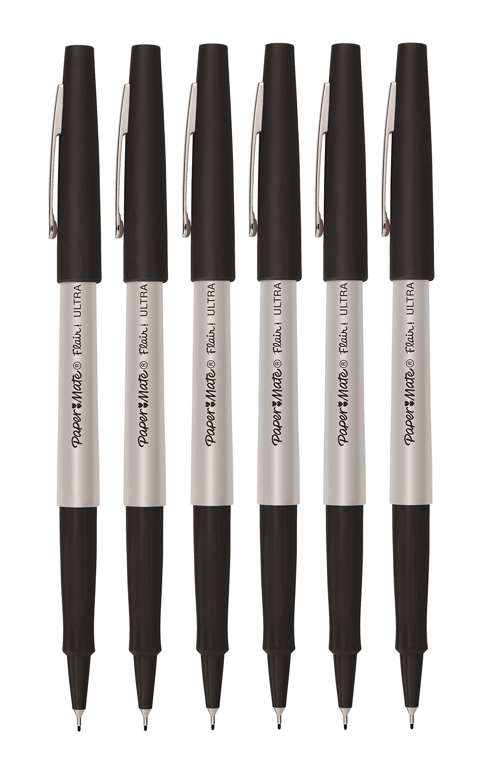 Paper Mate Flair Fineliner Pens - Ultra Fine Point 0.4mm - Black Ink - Pack of 6