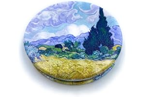 Aeisage Art Gifts for Women Travel Mirror Van Gogh Handheld Mirror Small Cosmetic Compact Mirror Cute Pocket Mirror Design Print Wheat Field and Cypress, Diameter 2.75 inch x 0.4 inch Thickness