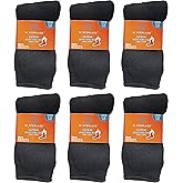 6 Pairs Mens Thermal Socks, Brushed Interior Warm Winter Thick Heavy Duty Cushioned Crew Sock, Bulk Pack