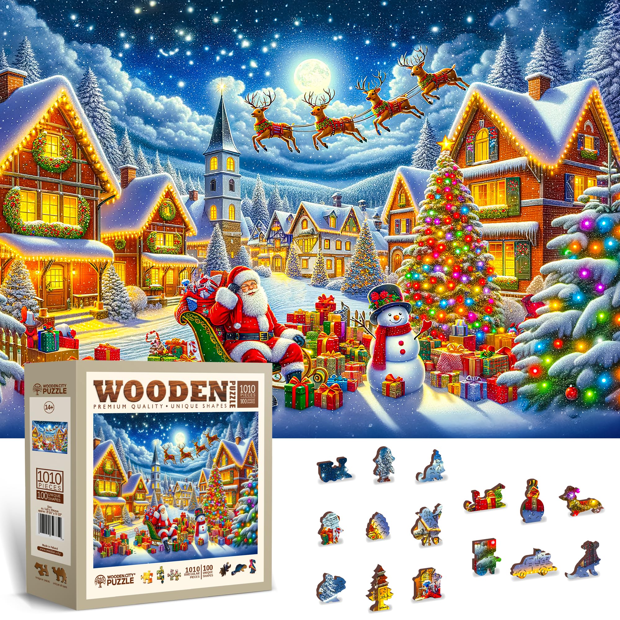 WOODEN.CITY Christmas Wooden Jigsaw Puzzle 1000 Pieces for Adults – Festive Winter Scene, Engaging and Challenging Jigsaws, Unique Puzzle Gift for Adults & Families (Santa's Joyful Journey) — image 1