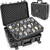 CASEMATIX 42-Slot Watch Briefcase, Hard Shell Watch Travel Storage Case | Large Watch Collection Organizer with Protective Foam Interior, Two Removable Display Trays, Fits 24mm&ndash;56mm Watch Faces