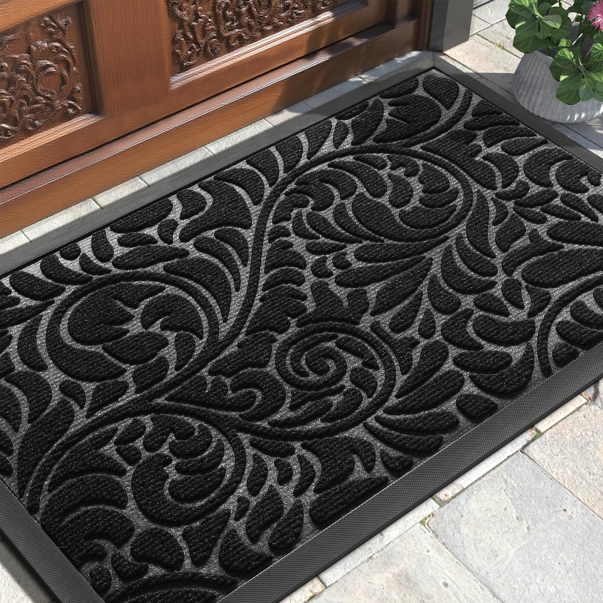 Photo 1 of Yimobra Door Mat Outside Entrance 29.5x17, Waterproof Sturdy Outdoor Mats for Front Door, Heavy Duty Non-Slip Doormat for Garage Patio Entryway Indoor, Easy Clean, Black