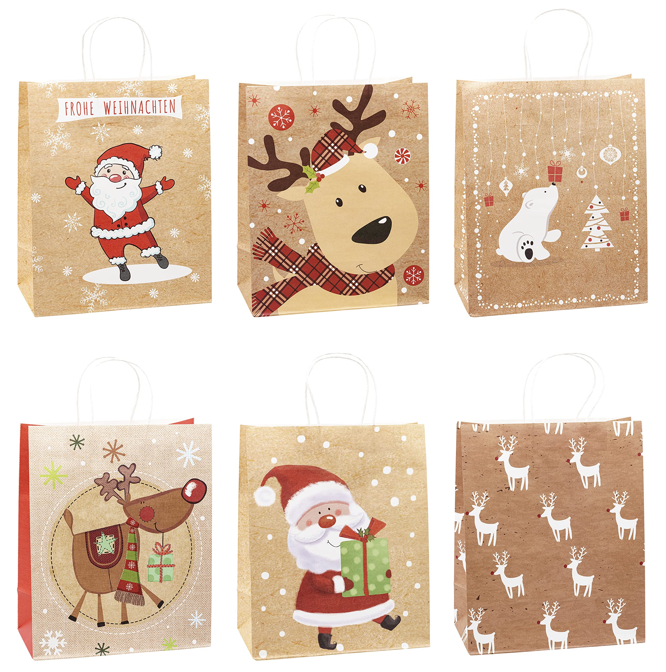 TSI Christmas Kraft Paper Gift Bags Pack of 12 Large (H x W x D) 32 x 26 x 12 cm Item No. 88316